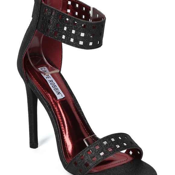 Cape Robbin Black Glitter Ankle Strap Stiletto Sandals – Open Toe Heels - Picture 4 of 9